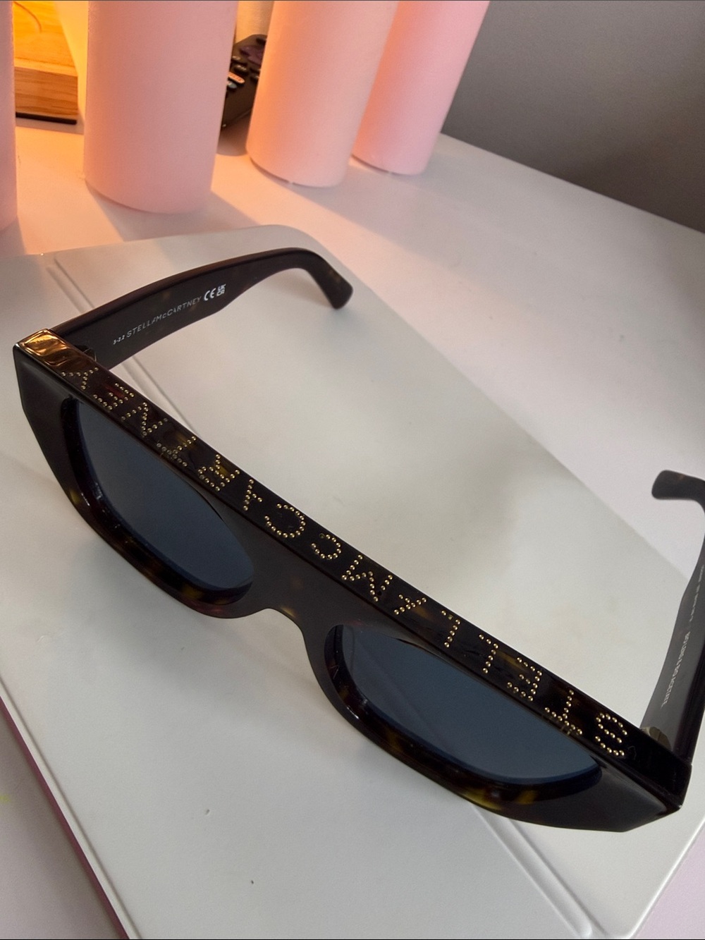 Stella McCartney Black Tortoiseshell Sunglasses with Gold Logo Studs